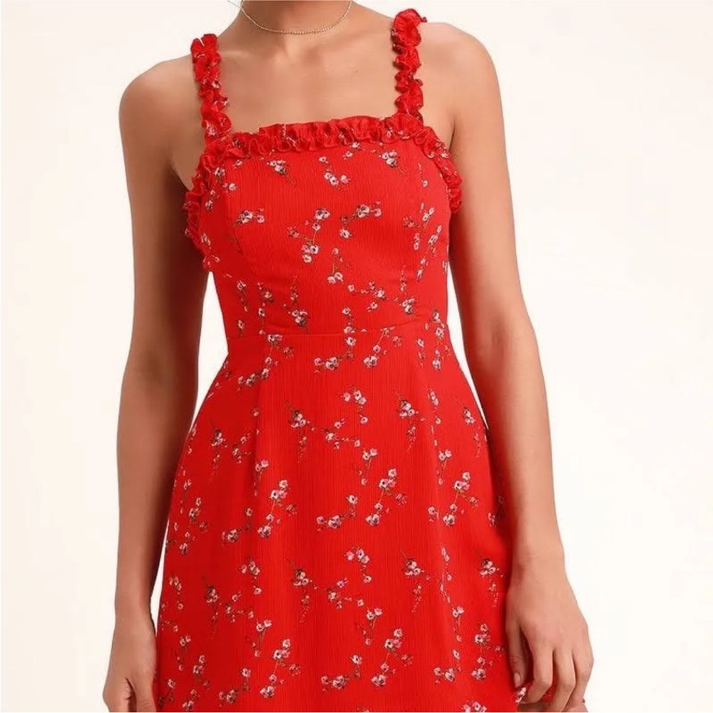 LULU’s Red Floral Mini Sundress Size Small